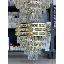 LED Yeni Model 40 cm Kristal Lüx Salon Avize Gold Renk