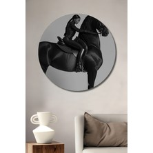 Teona Ahşap Siyah Beyaz Binici ve At Sanat Eseri Ahşap Dekoratif Tablo Yuvarlak Duvar Tablosu