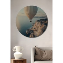 Teona Ahşap Sıcak Hava Balonu ile Keşif Yolculuğu Dekoratif Ahşap Tablo Yuvarlak Duvar Tablosu