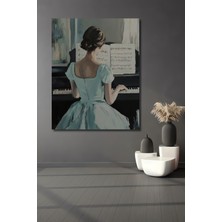 Teona Ahşap Piyano Başında Zarif Kuğu Kadın Yağlı Boya Görünümlü Sanat Ev,antre,salon,ofis,mutfak Tablosu