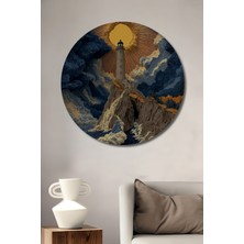 Teona Ahşap Fırtına Ortasında Yol Gösteren Işık Yağlı Boya Görünümlü Ahşap Dekoratif Tablo Yuvarlak Duvar Tablosu