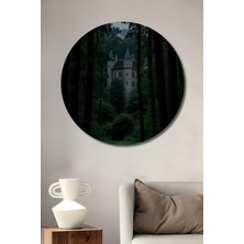 Teona Ahşap Gızemlı Orman Şatosu Dijital Baskı Tablo Yuvarlak Duvar Tablosu