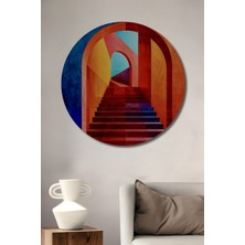 Teona Ahşap Kırmızı Merdivenler Modern Soyut Görünümlü Ahşap Dekoratif Tablo Yuvarlak Duvar Tablosu