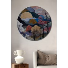 Teona Ahşap Rüyamsı Ayışığı Ormanı Yağlı Boya Görünümlü Ahşap Dekoratif Tablo Yuvarlak Duvar Tablosu