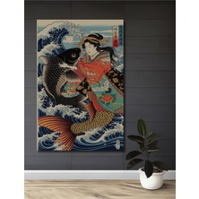 Teona Ahşap Büyük Koi Balığı ve Japon Güzeli Ahşap Dekoratif Ev,antre,salon,ofis,mutfak,yatak Odası Tablo