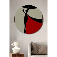Teona Ahşap Kırmızı Şapkalı Kadın Silüeti Modern Sanat Dekoratif Ahşap Tablo Yuvarlak Duvar Tablosu