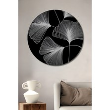 Teona Ahşap Minimalist Ginkgo Yaprakları Çizim Görünümlü Ahşap Dekoratif Tablo Yuvarlak Duvar Tablosu