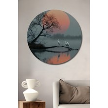 Teona Ahşap Büyülü Gün Batımı Sakinliği Yansımalı Ahşap Dekoratif Tablo Yuvarlak Duvar Tablosu