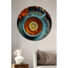 Teona Ahşap Rüya Gibi Renklerde Limonlu Çay ve Muhteşem Çiçekler Yağlı Boya Görünümlü Dekoratif Ahşap Tablo Yuvarlak Duvar Tablosu