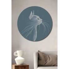 Teona Ahşap Beyaz Tüylü Kedi Dijital Sanat Dekoratif Ahşap Tablo Yuvarlak Duvar Tablosu