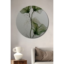 Teona Ahşap Narin Bitki Desenli Sulu Boya Görünümlü Ahşap Tablo Yuvarlak Duvar Tablosu