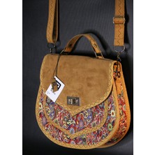 Pujiva Büyük Boy Etnik Tarz Kilim Desenli, Omuz Askılı, Fermuarlı, Kilitli, Desenli Omuz Askılı Çanta