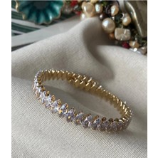 Twinroots Suyolu Kararmaz Çelik Zirkon Taşlı Gold Rengi Bileklik