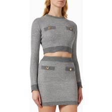 Elisabetta Franchi Payet Işlemeli, Jewel Düğmeli Kısa Triko Kazak