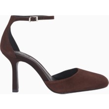 Schutz Modern Round 96 Siyah Süet Ayarlanabilir Bilek Bantlı, Lüks Yuvarlak Burun Topuklu Ayakkabı