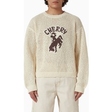 Western Sweater, Beyaz Tığ Işi Örgü, Pamuklu Yazlık Bol Kesim Kazak