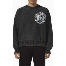 Collegiate Crest Sweater, Koyu Gri Pamuk, Tersinir & Vintage Tasarım