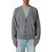 Office Cardigan, Gri Yün Karışımlı Örgü Hırka, Düğmeli ve Rahat Kesim