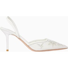 Lealie 75 Işlemeli Slingback Topuklu Ayakkabı, Zarif Mesh Üst Yüzey, El Işçiliği