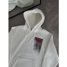 Demir Grup Uzun Kol Kapşonlu Ön Ve Arka Baskılı SweatShirt - Beyaz