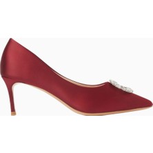 Novi 70 Kristal Broşlu Saten, Sivri Burun Topuklu Ayakkabı