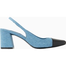 Marcy 65 Kristal Taşlı, Saten Slingback Blok Topuklu Ayakkabı, Şık ve Zarif