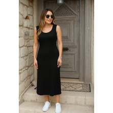 Demir Grup cc Kadın Askılı Yuvarlak Yakalı Yandan Yırtmaçlı Arkası Dantel Detaylı Viskon Elbise