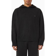 Maniere De Voir Eiffel Hoodie, Siyah Örgü Kapüşonlu Üst, Işlemeli Logo ve Yivli Detaylar