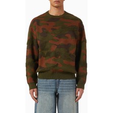 Camo Sweater In Chenille Knit, Kamuflaj Desenli Şönil Örgü Kazak, Rahat Kesim