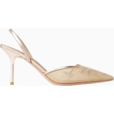 Lealie 75 Işlemeli Slingback Topuklu Ayakkabı, Zarif Mesh Üst Yüzey, El Işçiliği