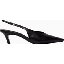 Black Suede Studio Lou 50 Siyah Deri Sivri Burun V-Kesim, El Yapımı Zarif Slingback Topuklu Ayakkabı
