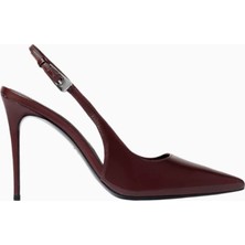 Black Suede Studio Branca 100 Bordo Deri El Yapımı, Slingback Topuklu Ayakkabı