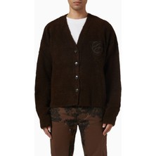 Logo Düğmeli Hırka, Dokulu Örgü, V Yakalı, Önden Düğmeli ve Işlemeli Logo Detaylı