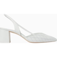 Flonda Slingback Pumps, Beyaz Nappa Deri, Blok Topuk, Şık ve Zarif Italyan Işçiliği