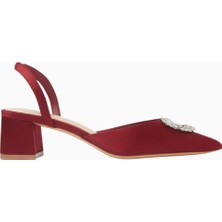 Tamara 45 Kristal Broşlu Saten, Slingback Şık ve Zarif Topuklu Ayakkabı