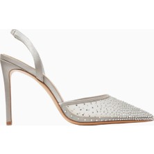 Rada 100 Kristal Taşlı, File ve Saten Slingback Şık ve Zarif Topuklu Ayakkabı