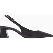 Schutz Rhonda 63 Siyah Rugan Deri Ayarlanabilir Slingback, Lüks Topuklu Ayakkabı