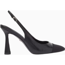 Sam Edelman Essa 95 Siyah Deri-Süet Sivri Burun Ayarlanabilir Bantlı Kadın Slingback Topuklu