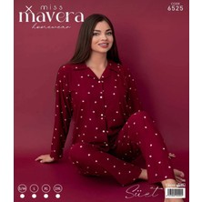 Miss Mavera Kadın Süet Önden Iliklemeli Kalp Desenli Pijama Takımı
