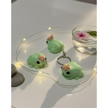 Çiçek Tokalı Kurbağa Anahtarlık 1 ADET - Çanta Süsü, Charm, Hediyelik, Figür, dekorasyon, aksesuar, süs, Nycruin3D