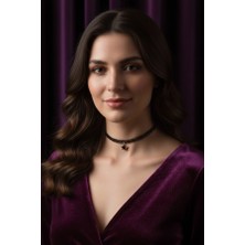 Yıldız Figürlü Siyah Tattoo Choker Kolye -Esnek Örgü Klasik Boyunluk-90'lar Retro Stil Kadın Kolye