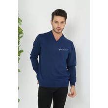 Demir Grup cc Baskılı V Yaka Uzun Kol Dokuma Triko - Indigo