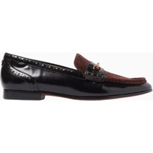 Sam Edelman Liona Siyah Deri Süet Detaylı, Altın Tokalı Kadın Loafer Ayakkabı