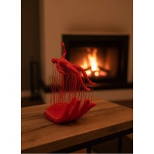 Khi-Zai Kırmızı El ve Insan Figürü Dekoratif Biblo Salon Ofis Raf ve Konsol Üstü Için 12X18 cm