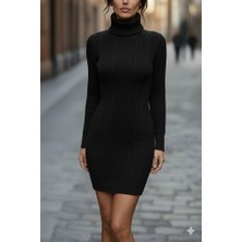 Demir Grup cc Kadın Uzun Kollu Balıkçı Yaka Kısa Triko Elbise