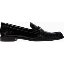 Schutz Fresh Boho Siyah Rugan Gümüş Metal Detaylı, Lüks ve Zarif Loafer Ayakkabı