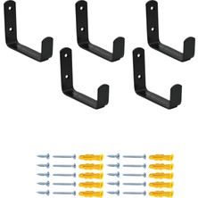 Mr.Bracket 5 Ad. Siyah Çelik Geniş Duvara Monte Askı 80MM - Portmanto Vestiyer Askısı Eşya Kancası Asma Aparatı