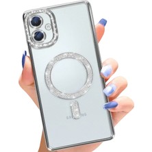 Zipax Samsung Galaxy A06 Uyumlu Kılıf M-Safe Şarj Özellikli Simli Taşlı Azn-Joketaşlı