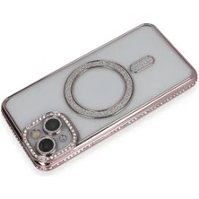 Zipax Apple iPhone 13 Uyumlu Kılıf M-Safe Şarj Özellikli Simli Taşlı Azn-Joketaşlı