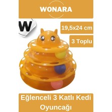 Wonara Özel Tasarım Dayanıklı Kaymaz Kauçuk Pedli 3 Toplu 3 Katlı Eğlenceli Turuncu Kedi Oyuncağı